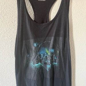 Warner Bros. Black Graphic Racerback Tank with Neon Castle Print